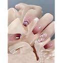 Secret Lives Acrylic Reusable False Artifical Press On Nails Red Color Fake Nails With Sky And Flower Design With Silver Glitter Tips 24 Pieces With Kit