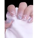Secret Lives Artifical Acrylic Fake False Reusable Press On Nails Translucent Pink &amp; Blue Color With 3D Butterfly &amp; Silver Glitter White Pearls 24 Pieces With Kit