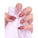 Secret Lives Premium Artifical Acrylic Fake False Reusable Press On Nails Nude Color With 3D Bow And 3D Cherry 24 Pieces With Kit