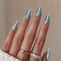Secret Lives Cats Eye Reusable Artificial stiletto shape Bluish Grey Color Lightweight &amp; Long Lasting| Easy To Use Press on Nails 24 PCS Set with Kit