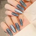 Secret Lives Cats Eye Reusable Artificial Long Coffin Shape Translucent Black Color Designer Fake Press on Nails 24 Pieces Set with Kit