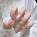 Secret Lives Cats Eye Reusable Artificial Pink Color with Golden Glitter &amp; 3D Crystals Design Fake Press on Nails 24 Pieces Set with Kit
