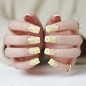 Secret Lives® designer artifical nails extension light lemon color 3d flower with silver glitter white flower design 24 pieces set with glue sheet convinent than manicure