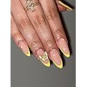 Secret Lives Premium Glossy Reusable Artificial Translucen Pink &amp; Yellow Tips With 3D Bow Fake False Press On Nails 24 Pieces Set With Kit