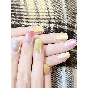 secret lives acrylic press on nails cats eye artificial nails extension square shape designer ranibow color fake nails design 24 pieces set with kit