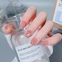 Secret Lives Glossy Cats Eye Reusable Artificial Translucent Pink Color with 3D White Pearls Fake False Press on Nails 24 PCS with Kit