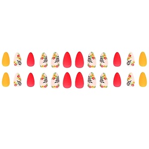 secret lives glossy matte reusable artificial fake false press on nails mango amp red color with black and green leaves design 24 pcs set with kit