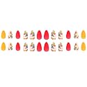 Secret Lives Glossy Matte Reusable Artificial Fake False Press on Nails Mango &amp; Red Color with Black and Green Leaves Design 24 PCS Set with Kit