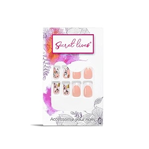 secret lives glossy reusable artificial fake false press on nails golden patches with black leaves design 24 pieces with kit