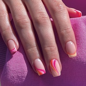 secret lives glossy reusable artificial fake false lightweight amp long lasting press on nails pink orange strips combo 24 pcs set with kit