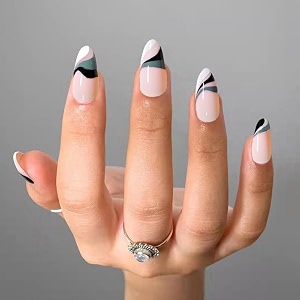 secret lives glossy reusable artificial lightweight amp long lasting fake false press on nails pink grey black white combo 24 pcs with kit