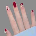 Secret Lives Glossy Reusable Artificial Pink &amp; Red Color Combo with White 3D Bow &amp; Pearl Fake False Press on Nails 24 Pieces Set with Kit