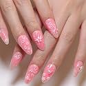 Secret Lives Glossy Reusable Artificial Pink Color with 3D White Butterfly &amp; 3D Flower Pearls Art Work Design Press on nails 24 Pieces Set with Kit