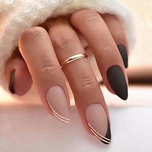 secret lives matte reusable artificial fake false press on nails 24 pcs set nude skin color with golden glitter amp black color with kit