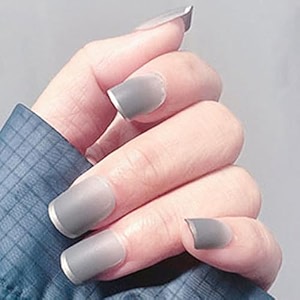 secret lives matte reusable artificial square shape translucent grey color with tips design press on nails 24 pieces set with kit
