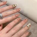 Secret Lives Nude Color and Golden 3D Stone Cat Eye Press-On Nails – 24PC Reusable Nail Set for Women &amp; Girls | Long-Lasting, Easy to Apply, Artificial Nail Extensions (Nude)