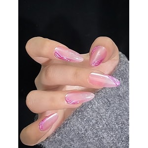 secret lives pink 3d cat eye press-on nails  24pc reusable nail set for women amp girls  long-lasting easy to apply artificial nail extensions