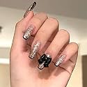 Secret Lives Reusable Artificial Fake Nail 24 PCS Set Golden Glitter with 3D Black Fly Luxuxry Press on Nails with Kit