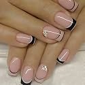 Secret Lives Transparent Pink Color With White and Black Tips Reusable Artificial Fake False Press On Nails 24 pcs with Kit