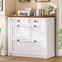 SEDETA 4 Drawers File Cabinet, 33" Farmhouse Filing Cabinets for Home Office fit Legal/Letter/A4 File, Wood Office File Cabinet with Power Outlets, Printer Stand with Storage, White+Brown