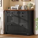 SEDETA 4 Drawers File Cabinet, 33" Farmhouse Filing Cabinets for Home Office fit Legal/Letter/A4 File, Wood Office File Cabinet with Power Outlets, Printer Stand with Storage, Black+Brown