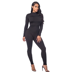 women autumn long sleeve high neck bodycon tight full length jumpsuits rompers