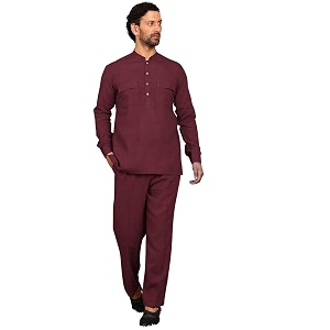 See Designs Mens Full Sleeve Mandarin Collar