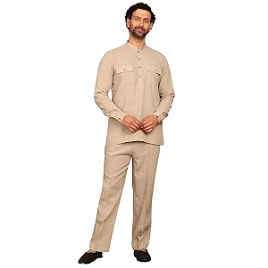 See Designs Mens Full Sleeve Mandarin Collar