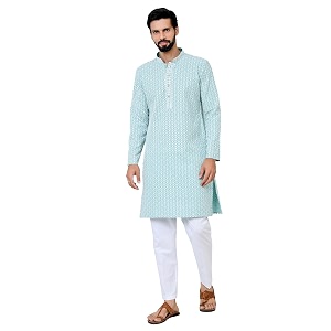 See Designs Mens Full Sleeve Mandarin Collar