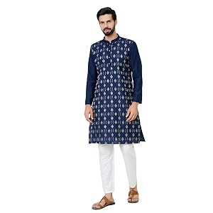 See Designs Mens Full Sleeve Mandarin Collar