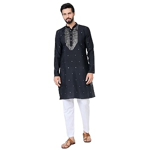 See Designs Mens Full Sleeve Mandarin Collar