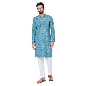 See Designs Mens Full Sleeve Mandarin Collar