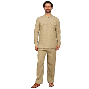 See Designs Mens Full Sleeve Mandarin Collar