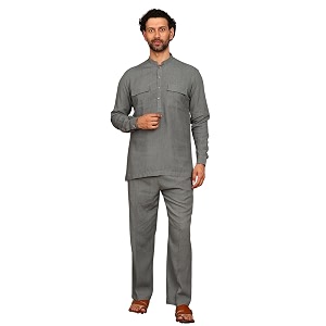See Designs Mens Full Sleeve Mandarin Collar