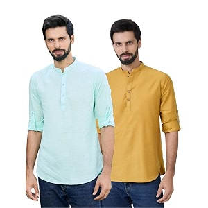 See Designs Mens Roll-Up Sleeve Mandarin Collar