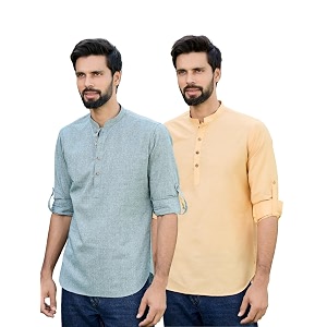See Designs Mens Roll-Up Sleeve Mandarin Collar