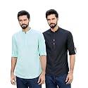 See Designs Men39s Roll-Up Sleeve Mandarin Collar