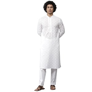 See Designs Mens Kurta White Cotton Embroidered