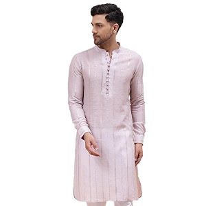 See Designs Pink Regular Fit Striped Kurta