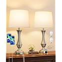 Seealle Upgraded Touch Lamps for Night Stands Set of 2 - Bedside Lamps with USB C+A, 3 Way Dimmable for Bedroom Living Room End Tables Office (White&amp;Nickel)