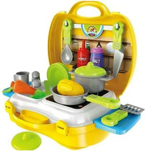 seebuy premium quality suitcase carry case kids real action portable kitchen play set18 pcs