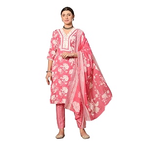 Womens Cotton Stitched Straight Salwar Suit Set