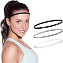 Seeotwo 3 Pieces Thick and Slim Non-Slip Elastic Sports Headbands - Athletic Skinny Hair Headband for Women, Men, Boys, Girls - Silicone Grip Hairband Mini Stylish Sweat Hair Band (Black, White, Grey)