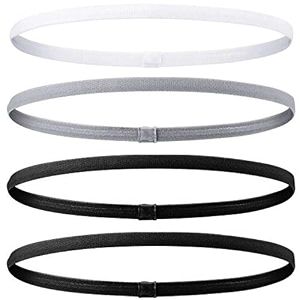 seeotwo 4 pieces thick and slim non-slip elastic sports headbands - athletic skinny hair headband for women men boys girls - silicone grip hairband mini stylish sweat band black grey white