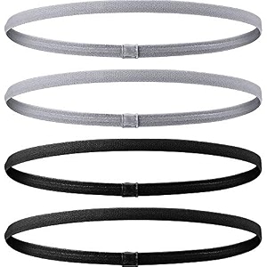 seeotwo 4 pieces thick and slim non-slip elastic sports headbands athletic skinny hair headband for women men boys girls - silicone grip hairband mini stylish sweat band black grey