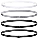 Seeotwo 4 Pieces Thick And Slim Non-Slip Elastic Sports Headbands - Athletic Skinny Hair Headband For Women, Men, Boys, Girls - Silicone Grip Hairband Mini Stylish Sweat Band (Black, Grey, White)