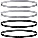 Seeotwo 4 Pieces Thick and Slim Non-Slip Elastic Sports Headbands Athletic Skinny Hair Headband for Women, Men, Boys, Girls - Silicone Grip Hairband Mini Stylish Sweat Band (Black, Grey)