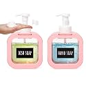 Segbeauty 2pcs Shower Foam Soap Dispensers, 16.9oz Pink Empty Plastic Foam Soap Pump Bottles, 500ml Reusable Hand Soap Dispenser with Label Stickers, Square Foaming Body Soap Dispenser Foam Container