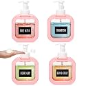 Segbeauty 4 Pack Hand Soap Foam Dispenser, 16.9oz Empty Foaming Soap Dispenser, 500ml Refillable Pink Square Plastic Foaming Body Soap Dispenser with Waterproof Labels for Modern Bathroom Kitchen Sink
