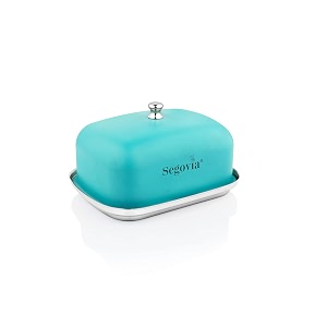 segovia butter dish with lid  fits one stick of butter  ideal butter amp coconut butter in fridge  stainless steel covered butter dish dishwasher safe teal color